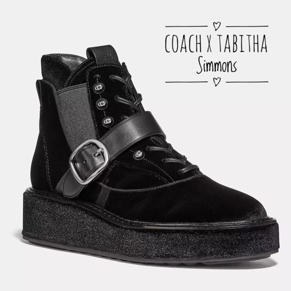 Coach x Tabitha Simmons Velvet Black Chelsea Hiker Ankle Boots